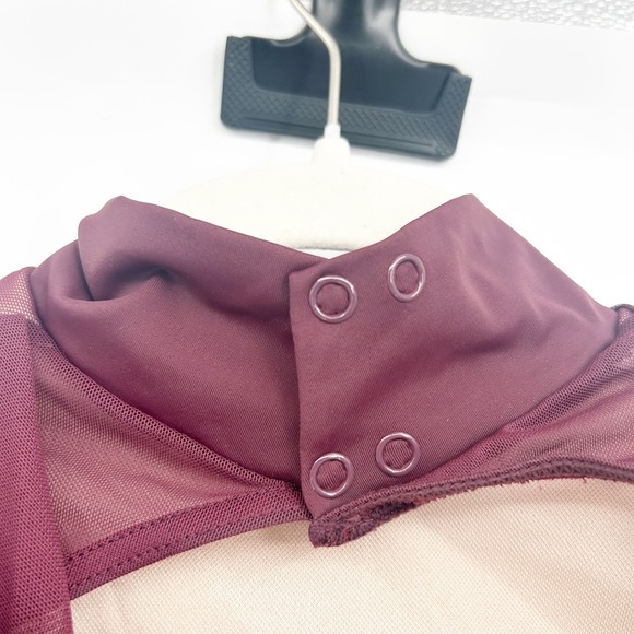 Balera Burgundy Mesh Draped Lyrical Dance Leotard Ruched Long Sleeve Size MA - Picture 4 of 7